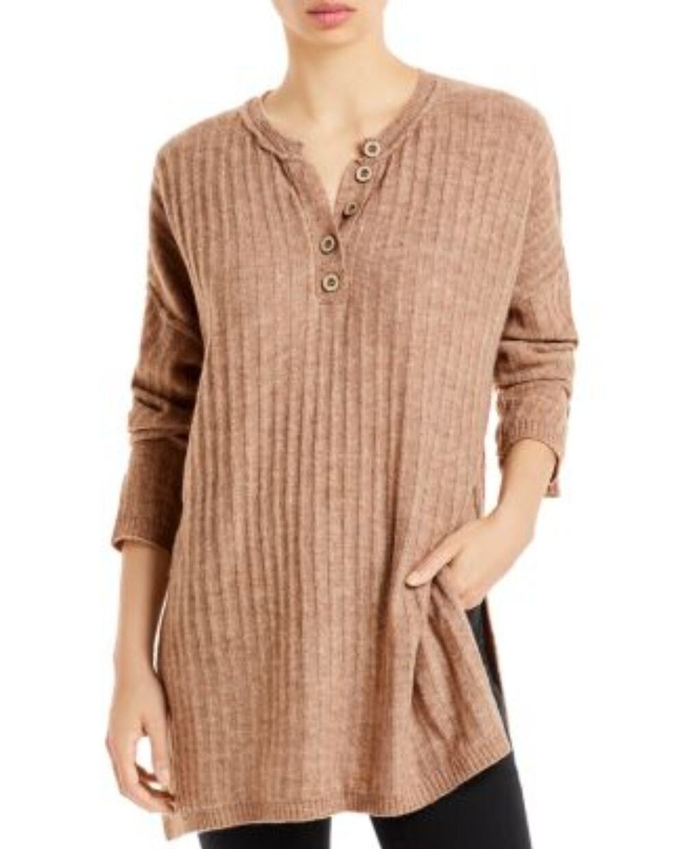 Free People intimately Womens Oversized Heather Tan Henley Sweater sz Small